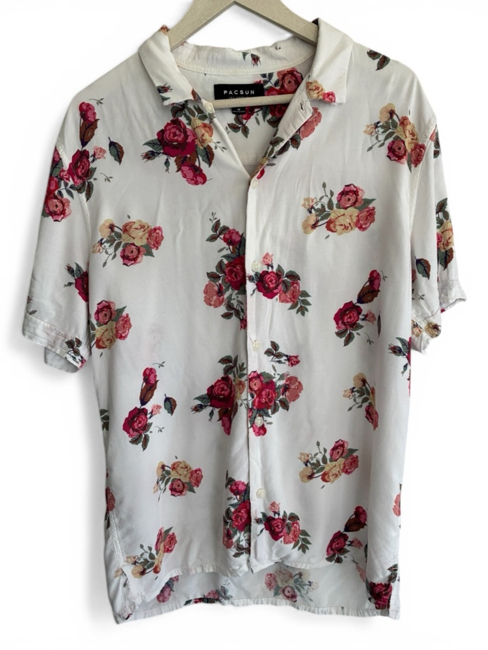 PacSun White Mens Short-Sleeve Floral Button-Down Shirt Size M
